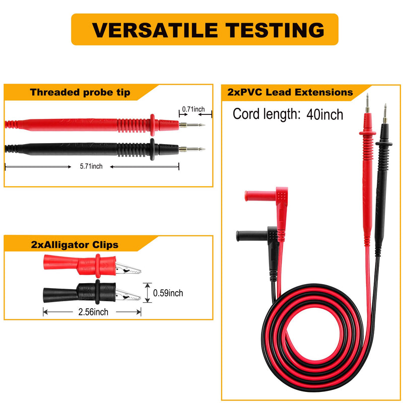 [Australia - AusPower] - ZIBOO KIT-15 Test Lead Set,for with Fluke Ideal Simpson,Digital Multimeter,Clamp Meter with Threaded Alligator Clips, 4mm Banana Test Lead Probe Clip Suitable Substitute Klein Tools 69410 ZIBOO KIT-15 