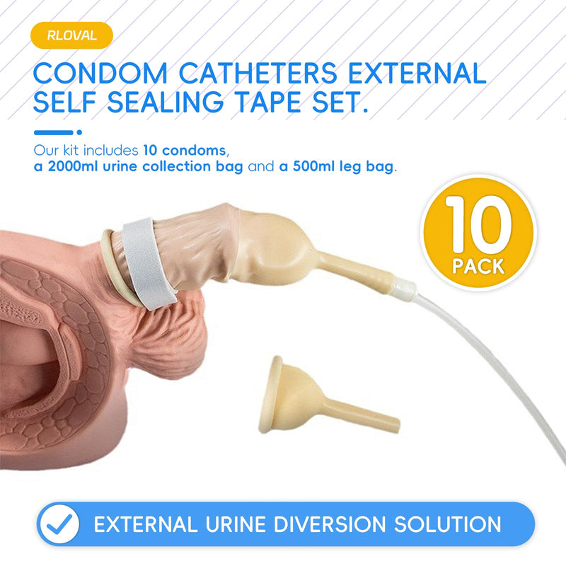 [Australia - AusPower] - External Catheter for Men, 10pcs Condom Catheters External self Sealing Tape Set, 1pcs XL Catheter Leg Bag (500ml), 1pcs Extra Large Catheter Urine Bag (2000ml) (1.38inch/35mm) 1.38inch/35mm 