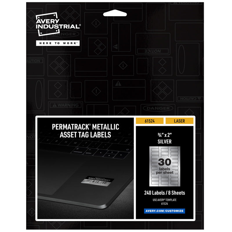 Avery Metallic Asset Tag Labels, 3/4 x 2, Laser Printable Tags, 240 Waterproof Labels (61524) 3/4" x 2"