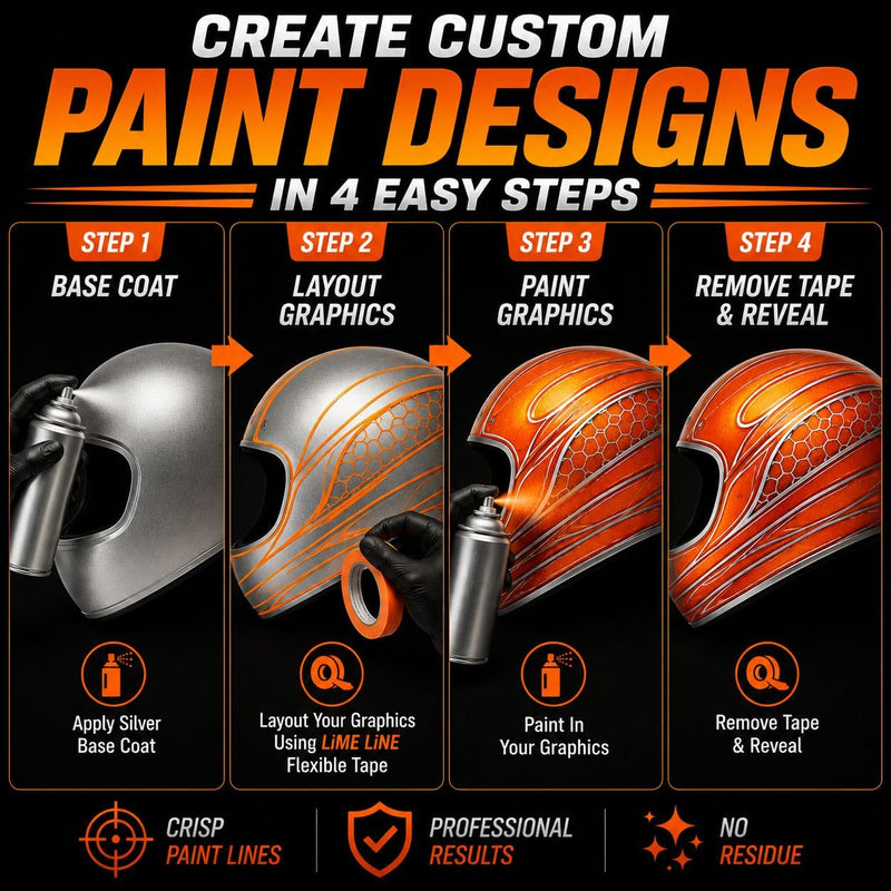 LiME LiNE Flexible Vinyl Fine Line Masking Tape for Automotive Custom Paint, No Residue Fineline Orange 1/4",1/8", 1/16" (1/8") 1/8"