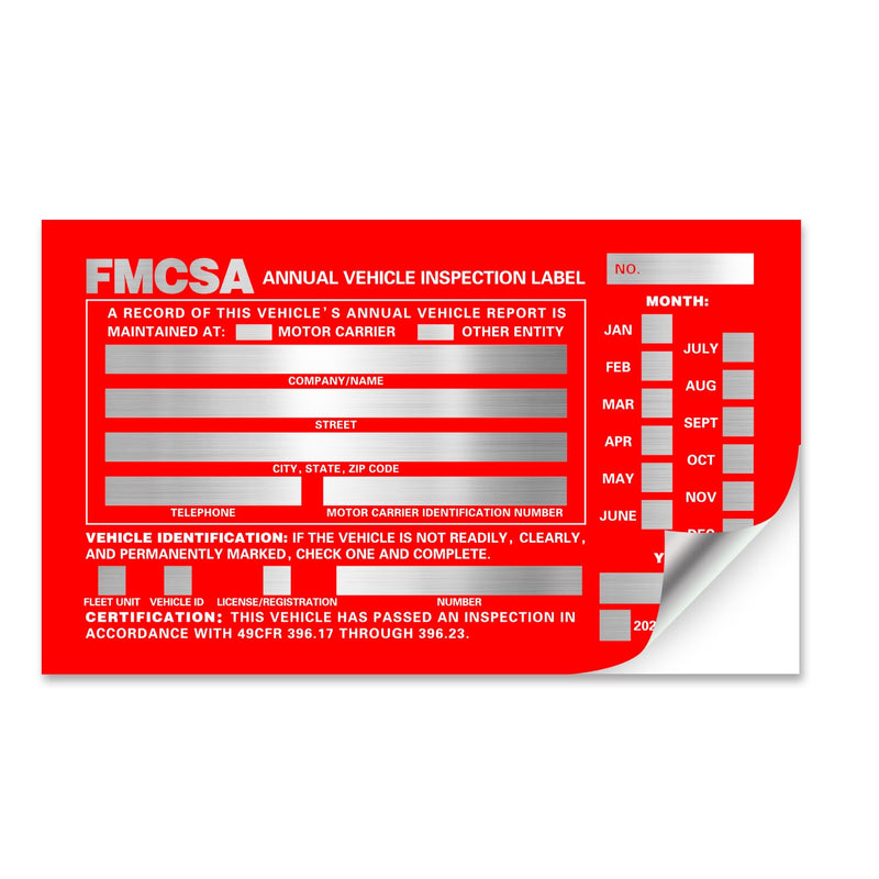 Annual Vehicle Inspection Label 25 Pack 1.6 mil Aluminum Label with Permanent Self Adhesive 6" x 3.5" Meet AVIR Requirements Red