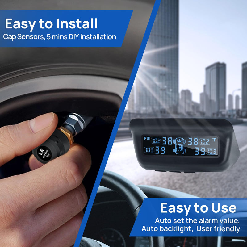 [Australia - AusPower] - Masoll Tire Pressure Monitoring System, RV/Trailler TPMS with Solar Charging & Auto Calibration, M13 LCD Display tpms 4 sensors (0-87PSI) 