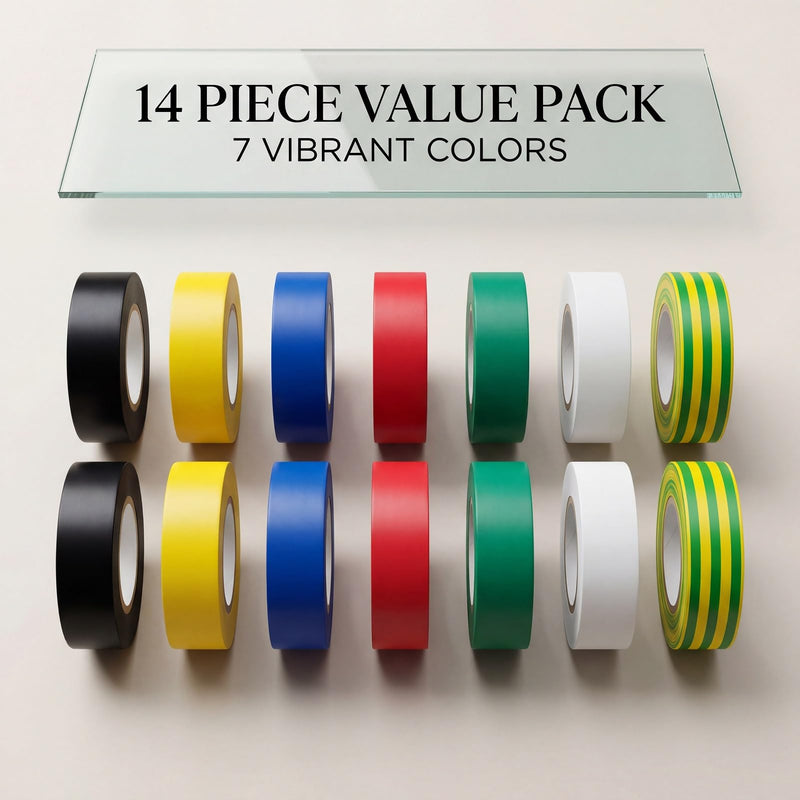 Tavira Colored Electrical Tape, 0.7 Inch x 66 Feet x 14 Rolls, Waterproof, Flame & Weather Resistant, Strong Adhesive for Home Auto Vehicle Wiring, 924 Feet in Total