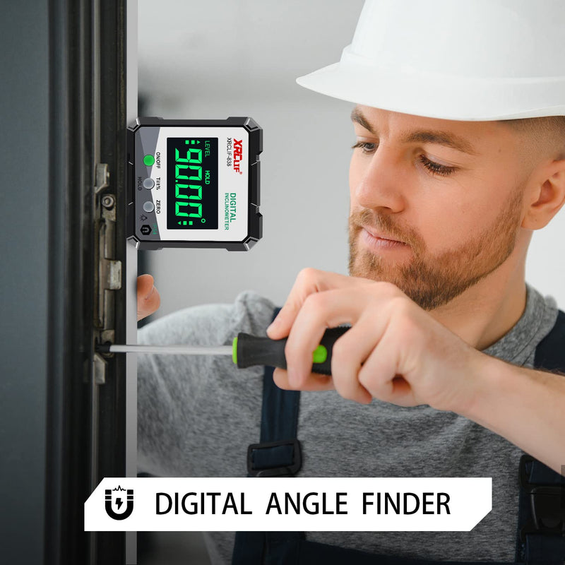 Digital Angle Gauge Meter, XRCLIF Magnetic Base Level Box Angle Finder Protractor Bevel Gage Inclinometer Measuring Tool for Carpentry, Building, Masonry Bevel Black