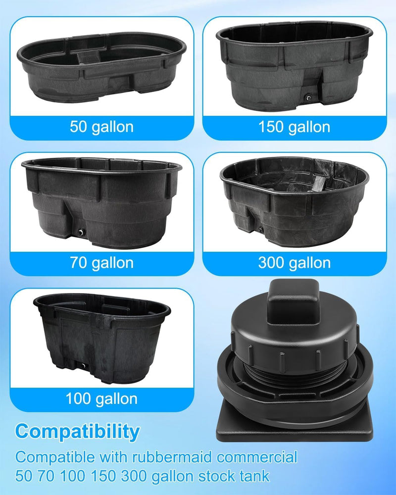 [Australia - AusPower] - Stock Tank Drain Plug Kit Compatible with Rubbermaid Commercial 50 70 100 150 300 Gallon Stock Tanks, Stock Tank Plug Replaces FG424300BLA FG424288BLA, Stock Tank Float Valve Drain Replacement 2 packs 