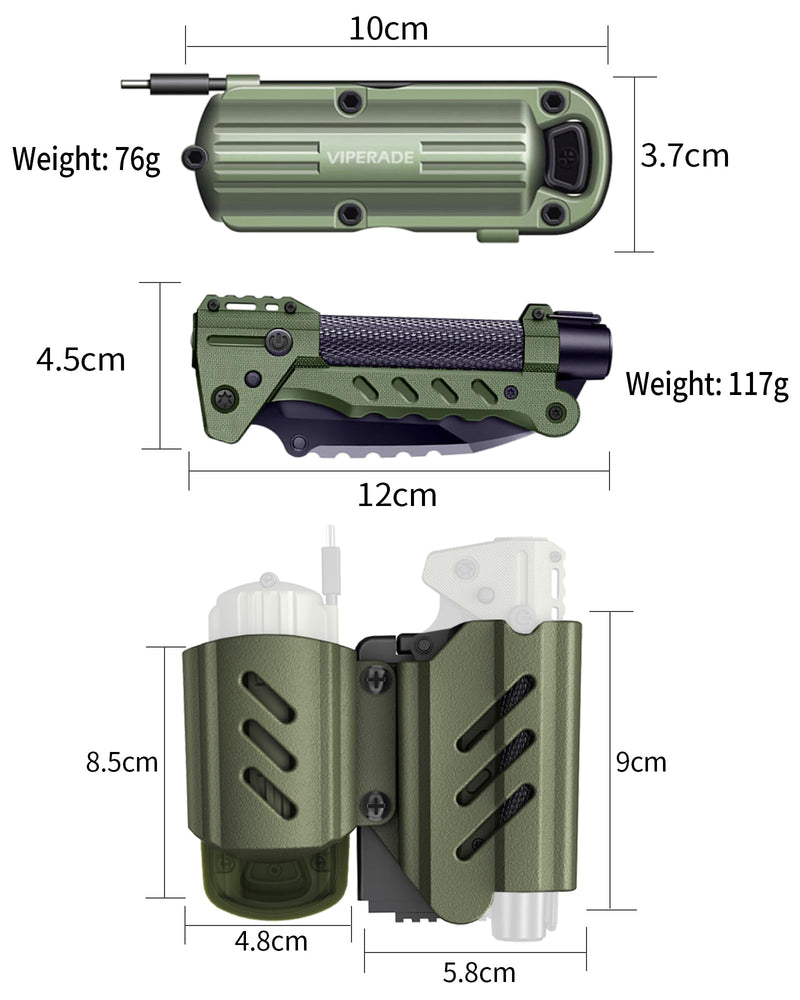 VIPERADE VAK6 Survival Multitool with Folding Knife, LED Flashlight, Pulse Ignition and Hand Crank Generator, Camping Multitool Knife Rechargeable Flashlight with Belt Sheath Black