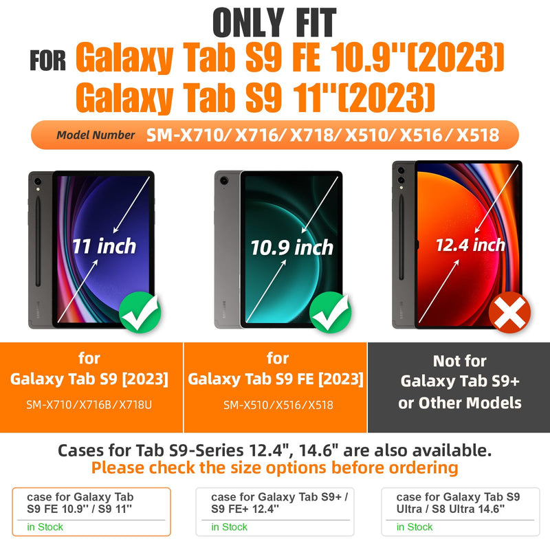 [Australia - AusPower] - SEYMAC stock for Samsung Galaxy Tab S9/ S9 FE 5G Tablet Case 2023 with Screen Protector Pencil Holder [360 Rotating Hand Strap] &Stand, Drop-Proof Case for Galaxy Tab S9 FE 10.9''/ S9 11'', Black1 case for Galaxy Tab S9 FE 10.9''/S9 11'' 