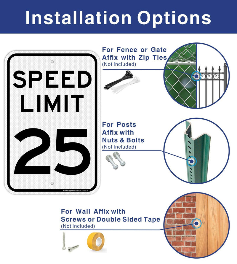 2 Pack 18 x 12 Inch Aluminum Traffic Signs - 25 MPH Speed Limit, Rust Free, Weather Resistant, Waterproof, Reflective Sheeting, Easy Mount