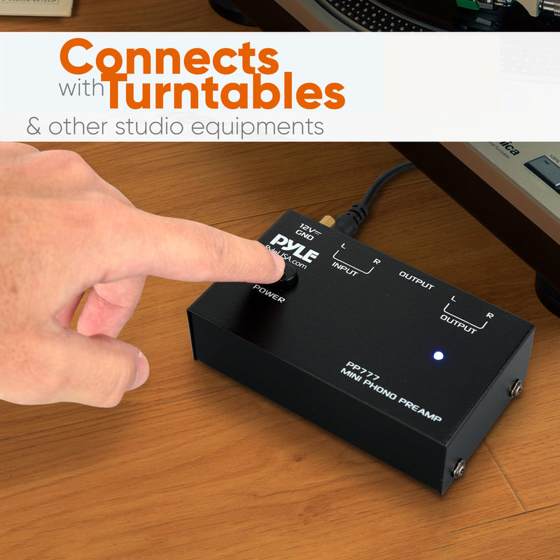 [Australia - AusPower] - Pyle PP777 Phono Turntable Preamp Mini Electronic Audio Stereo Phonograph Preamplifier Input, RCA Output & Low Noise Operation Powered by 12 Volt DC Adapter Upgraded Model 