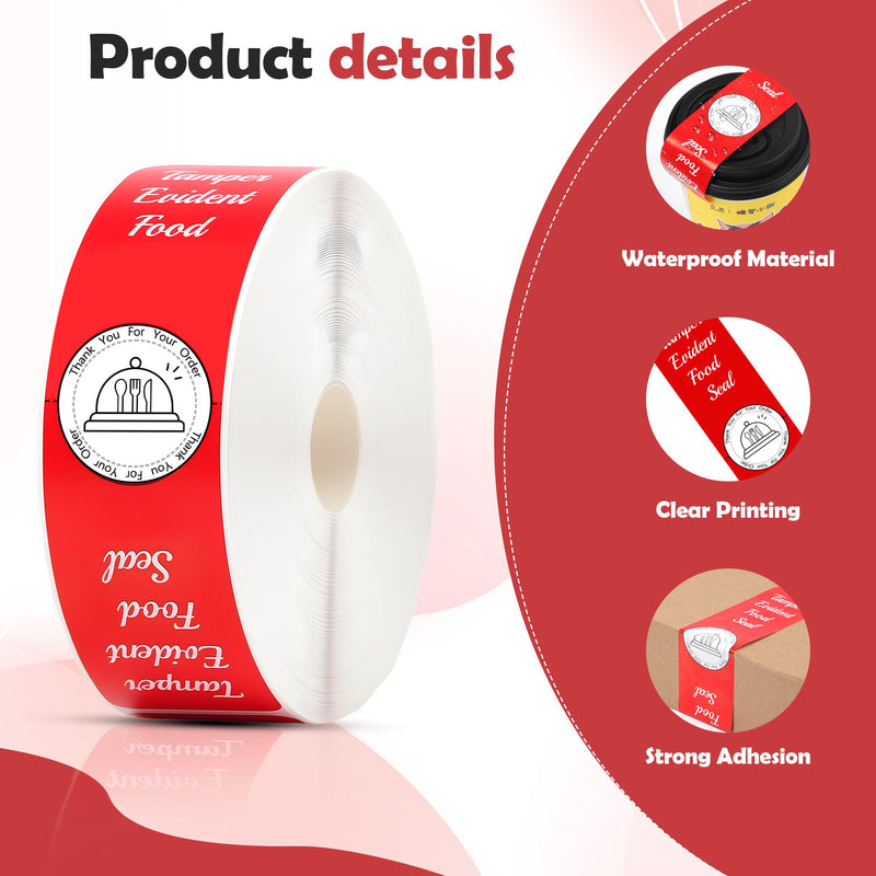 1000 Pcs Tamper Evident Stickers for Food Delivery 1.5 x 6 Inches Red Tamper-Proof Safe Seal Tape & Labels - for Sealing Drink, Food & Pizza Boxes to Preserve Freshness 1000