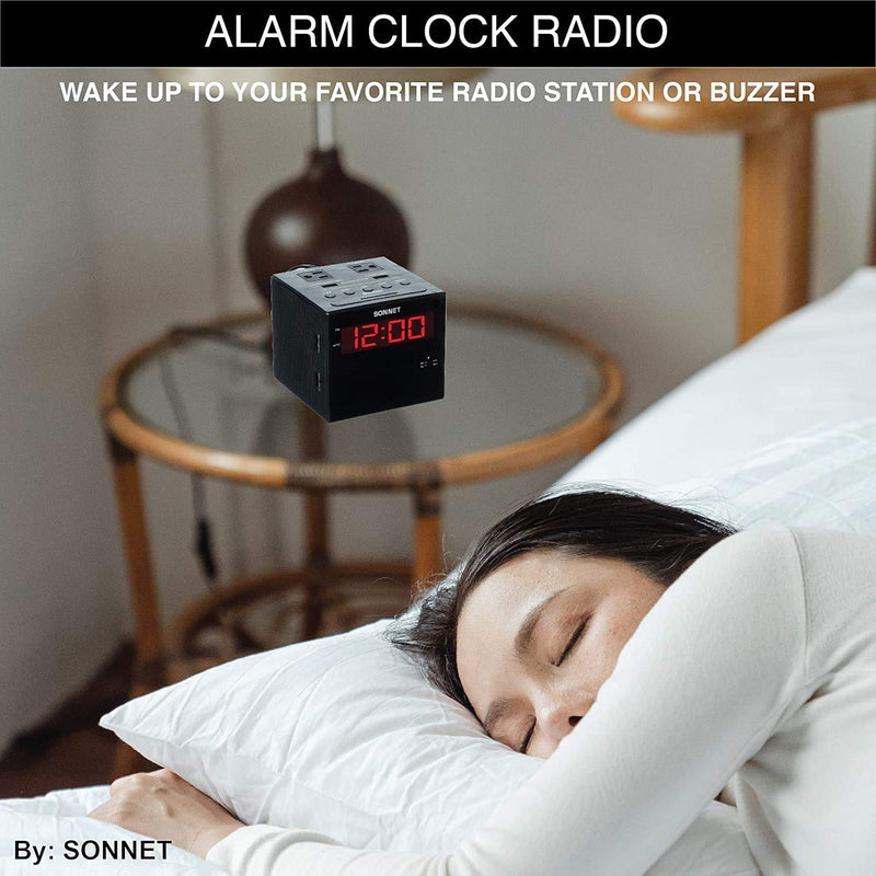 [Australia - AusPower] - Sonnet Alarm Clock Charging Station, AM FM Radio, Dual USB Charging Ports, Dual AC Outlets, Very Loud Alarm Clock for Heavy Sleepers and The Hearing Impaired for Desk, Bedroom R1414-NO BLUETOOTH 