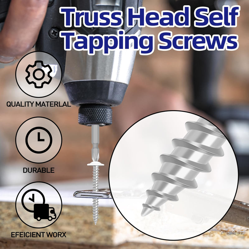 [Australia - AusPower] - #8 x 1 Truss Head Fast Self Tapping Screws, Alloy Steel Wood Screws, White Head, Full Thread, Screwdriver Bit Included, 100 PCS #8 x 1" 