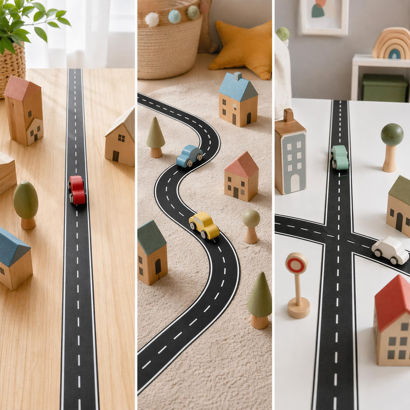 2 Pack 32.8 Feet Road Tape Roll, Black Toy Car Roadway Race Track Tape for Floors Tables Walls, Peel and Stick Racing Track Tape for Playrooms Classrooms Smooth Surface Decor