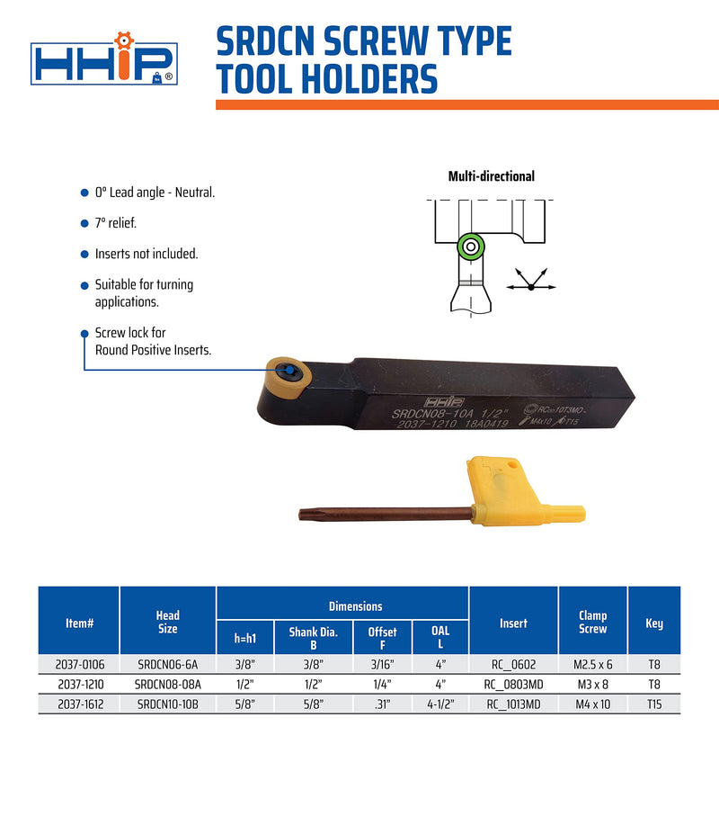 [Australia - AusPower] - HHIP 2037-1210 Style SRDCN 08-10A Turning Tool Holder 4" OAL, 1/2" Shank 12-10C Style 