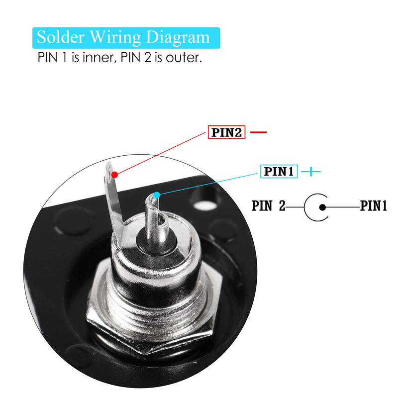 QIANRENON DC 5.5mm x 2.5mm Panel Mount, 2 Pole High Current Solder Wire, 5.5x2.5mm DC Socket, 50V 3A, XLR/D Panel Mount