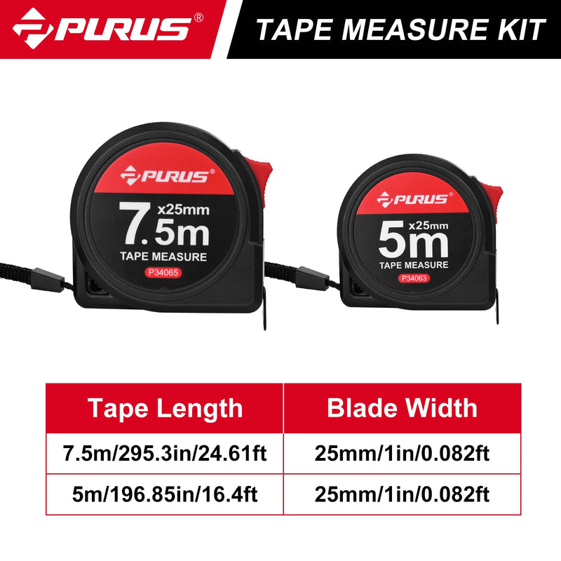 [Australia - AusPower] - PURUS 2pcs Tape Measure, Retractable Measure with Fractions, Easy Read, Measurement Self-Locking Tape, Metric Scale Measurement Tape for Designer, Decorator, Handicraftsman 