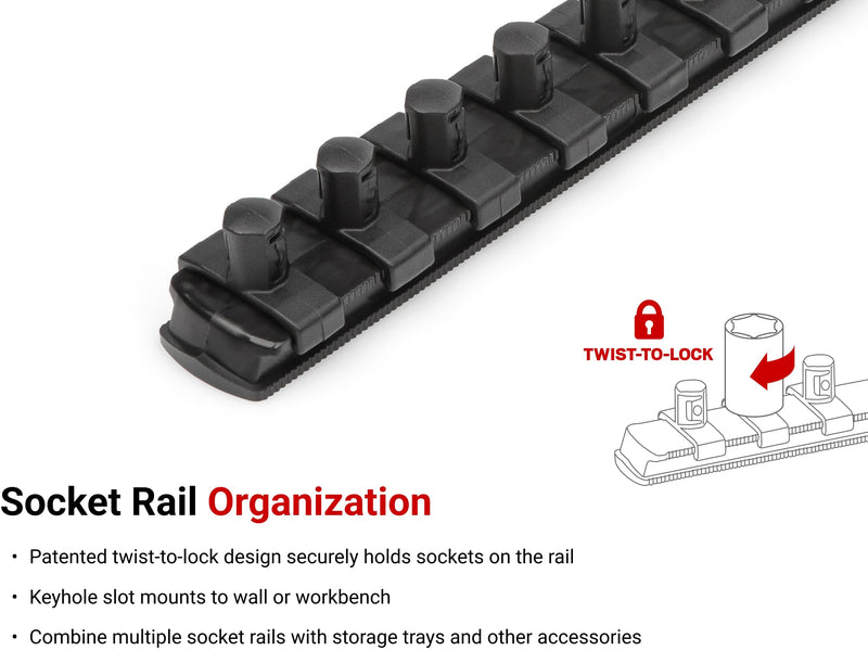 [Australia - AusPower] - TEKTON 3/8 Inch Drive x 18 Inch Socket Rail, 20 Clips (Black) | OSR13220 | Made in USA 1-Rail Black (20-Tool) 