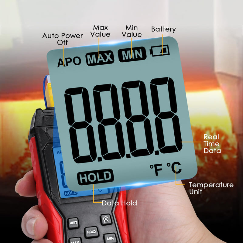 [Australia - AusPower] - Digital K Type Thermometer, Thermocouple Thermometer Single Channel Thermocouple Tester(-328~2501℉) with 1 Temperature Clamp and 1 Thermocouple Probes LCD Display for K Type 