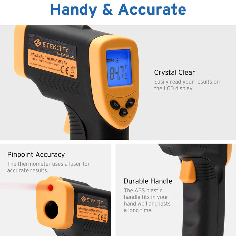 [Australia - AusPower] - Etekcity Infrared Thermometer 749 (Not for Human) Temperature Gun Non-Contact Digital Lasergrip with LCD Backlit Display, -58℉ to 716℉ (-50℃ to 380℃), Black-Yellow Yellow 