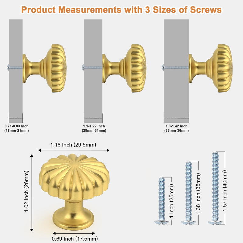 Probrico 15 Pack Gold Cabinet Knobs Vintage Drawer Knobs Zinc Alloy Cabinet Hardware for Kitchen Cupboard Dresser and Wardrobe Single Hole