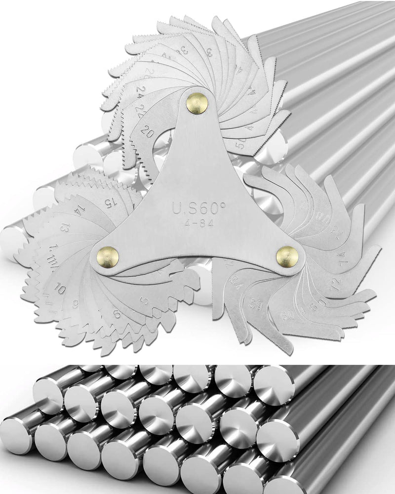 [Australia - AusPower] - 7 PCS Screw Thread Pitch Cutting Gauge Tool Set for Industrial Measurement, 3 PCS Center Gage 1 PC Drill Gauge, 1 America Type 1 Metric America Type 1 Metric Imperial US, Stainless Steel 