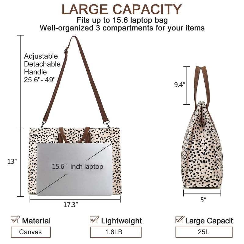 [Australia - AusPower] - Laptop Tote Bag for Women Work 15.6 inch Canvas Shoulder Bags Computer Messenger Purse Teacher Handbag Office Briefcase Leopard - Apricot 