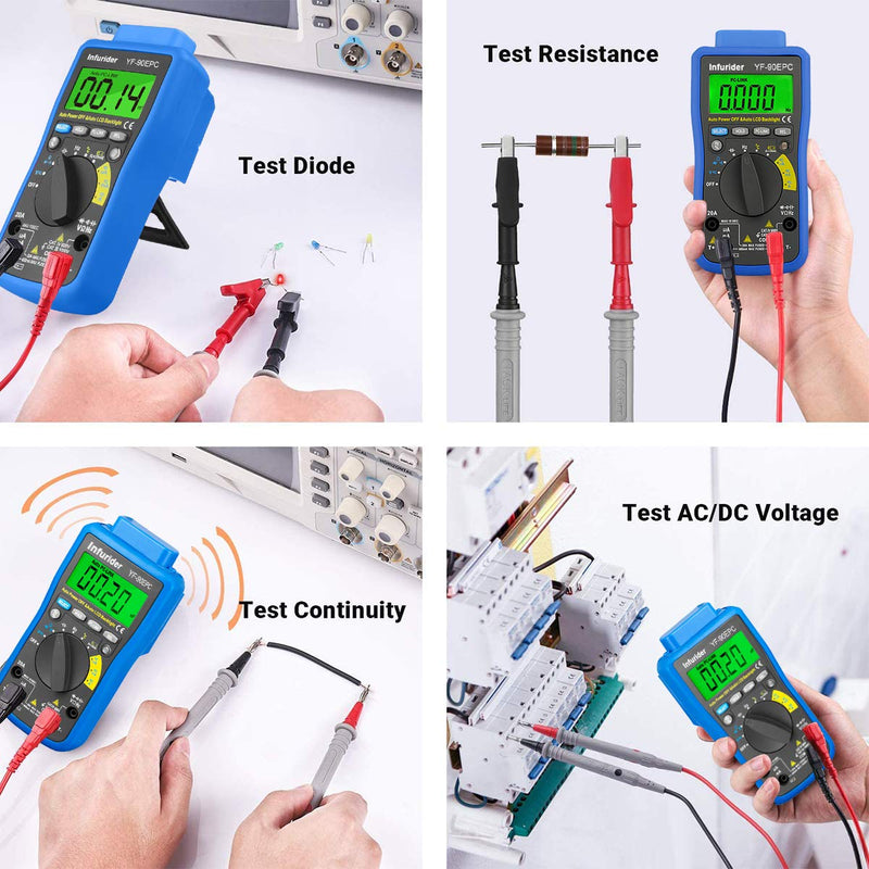 [Australia - AusPower] - Digital Multimeter Tester, Ohm Amp Volt Meter with PC Link, 4000 Counts Auto-ranging Voltmeter Ammeter DMM for AC DC Volt, Amp, Ohm, Cap,Temp and Battery Test 