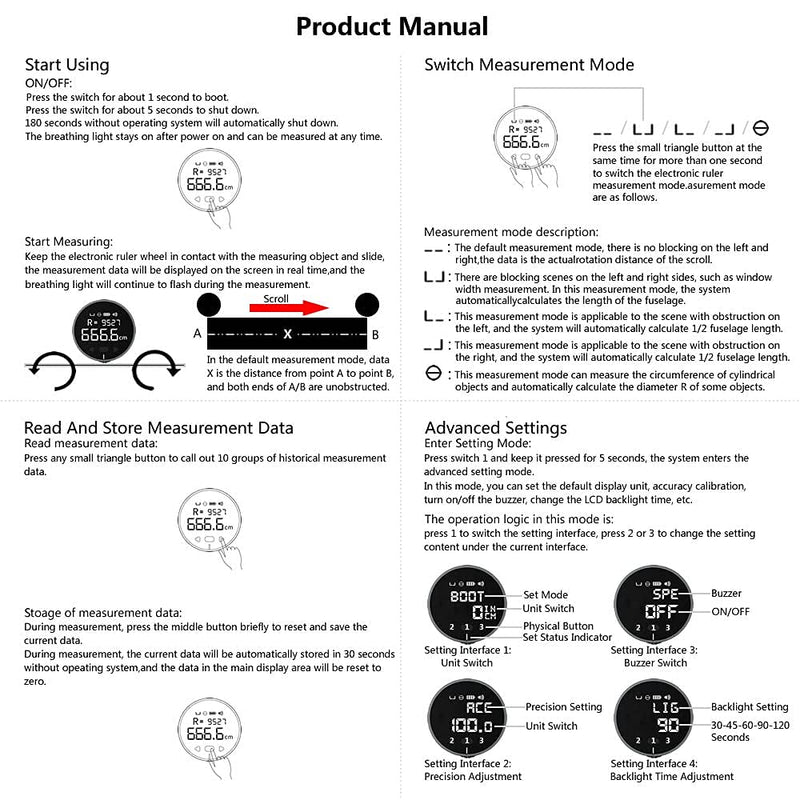 [Australia - AusPower] - Digital Tape Measure Rechargeable Small Smart Long Distance Rolling Measuring Tool for Flat Curved Diameter Odd Shape High Precision Father's Gift 