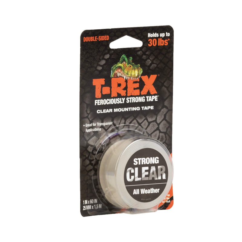 T-Rex Strong Hold Clear Double Sided Mounting Tape, Heavy Duty, All Weather Indoor and Outdoor Use, Clear, 1 in x 60 in, 1 Roll (285338) Strong Hold, Clear 25mm x 1.5m