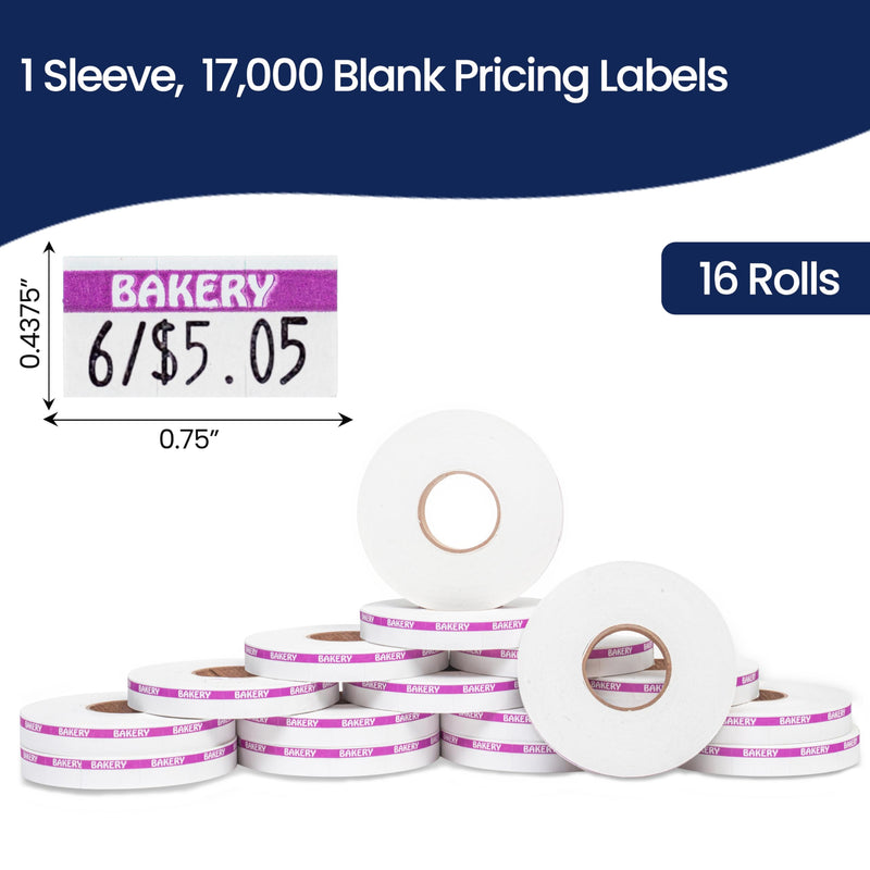 Pricing Labels for Monarch 1110 Purple Reverse Print on White Bakery - 17,000 Labels w/ 16 Rolls Value Pack, 1 Sleeve - Made in USA