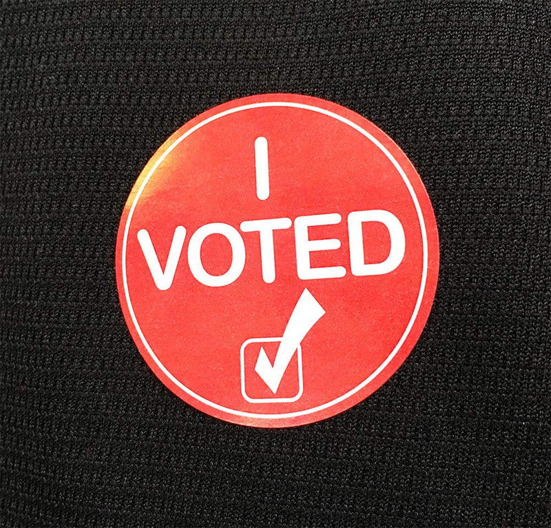 I Voted Check Mark Labels, 1.5 Inch Maroon and White Semi-Gloss Circle Election Day Stickers, 500 Pack - Ideal for Voting Event Locations and Poll Stations