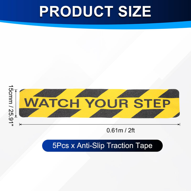 PATIKIL 5Pcs Frosted Non-Slip Tape - 2 ft x 5.91 Inch, Heavy Duty Anti Slip Grip Safety Watch Your Step Tape High Adhesion & Waterproof, Suit for - Outdoor/Stairs, Yellow Black