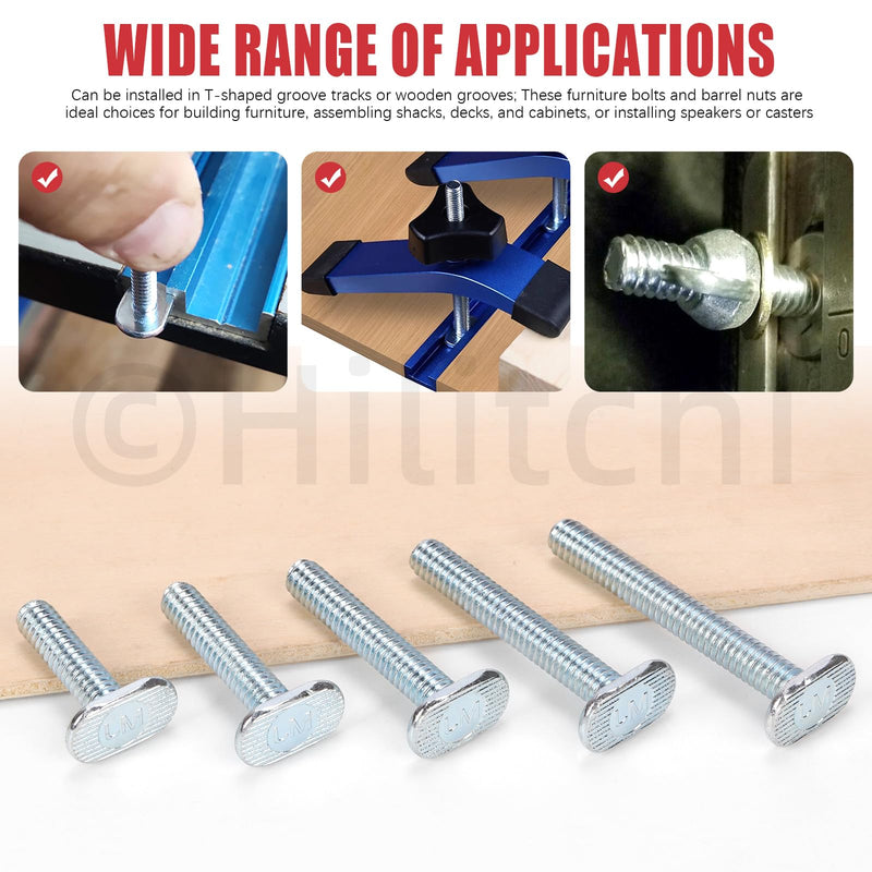 [Australia - AusPower] - Hilitchi 40Pcs 5Sizes Tee Bolt Set 1/4"-20 T Bolts T Track Bolts Jig Bolts T Bolt Set T Slot Bolts T Slot Drop-in Sliding Bolts Long T Slot Bolts for Woodworking Jigs 