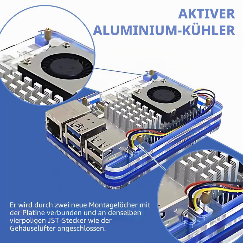 Active Heatsink with Fan for Raspberry Pi 5 - Quiet CPU Cooler with Aluminium Heatsink & Thermal Pads - PWM Control for Efficient Cooling & Lower Power Consumption (5V)