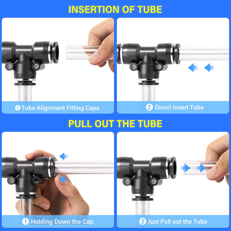 [Australia - AusPower] - TAILONZ PNEUMATIC Black 1/4 inch OD Tee Plastic Push to Connect Fittings 3 Ways Tube Connect Push Fit Push Lock PE-1/4(Pack of 10) 1/4"OD 