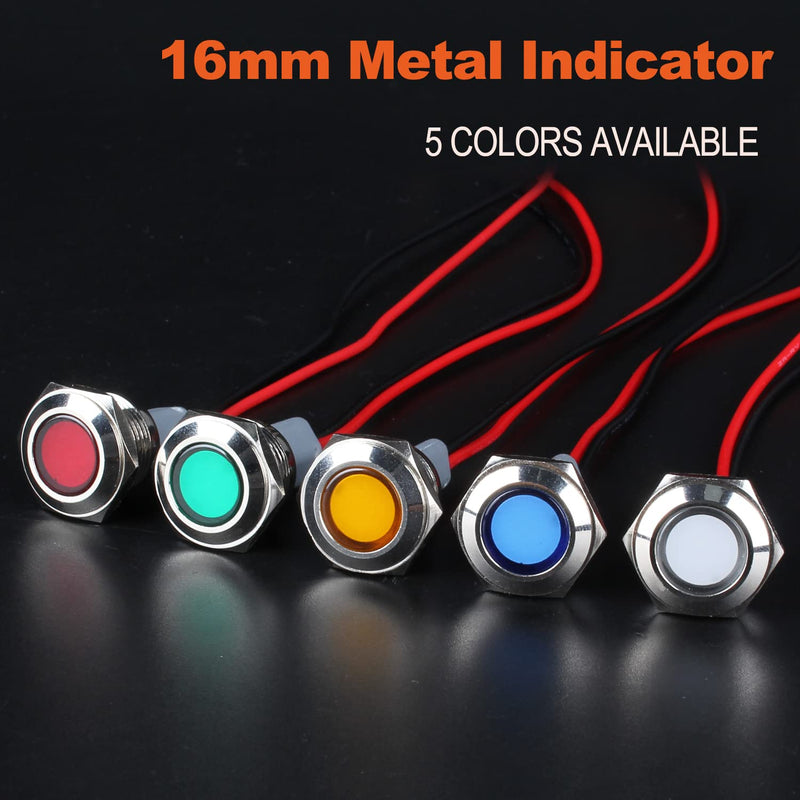 [Australia - AusPower] - 2PCS 16mm (5/8") LED Indicator Light, 12-24V AC/DC 20mA Energy Saving Metal Waterproof IP67 Single lamp LED Pilot Lamp Flat Head with 20cm/7.87in. Wire for Car Truck Boat(Green LED) Green 12-24V 16mm 
