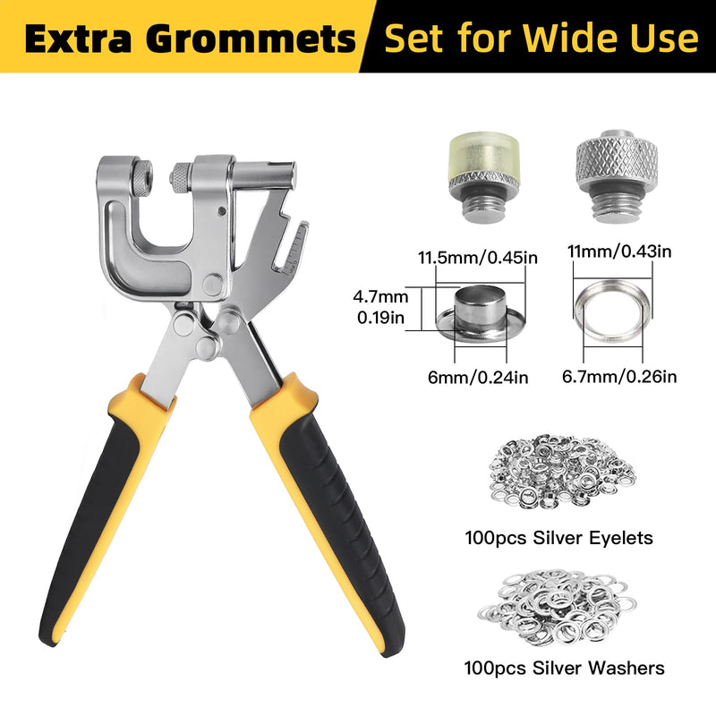 [Australia - AusPower] - Grommet Tool Kit w/Built-in Grommet Punch - 1/4 inch Tarp Grommet Kit, 6mm Grommet Tool Heavy Duty with 200pcs Copper Grommets, Eyelet Tool for Fabric Leather Clothes 