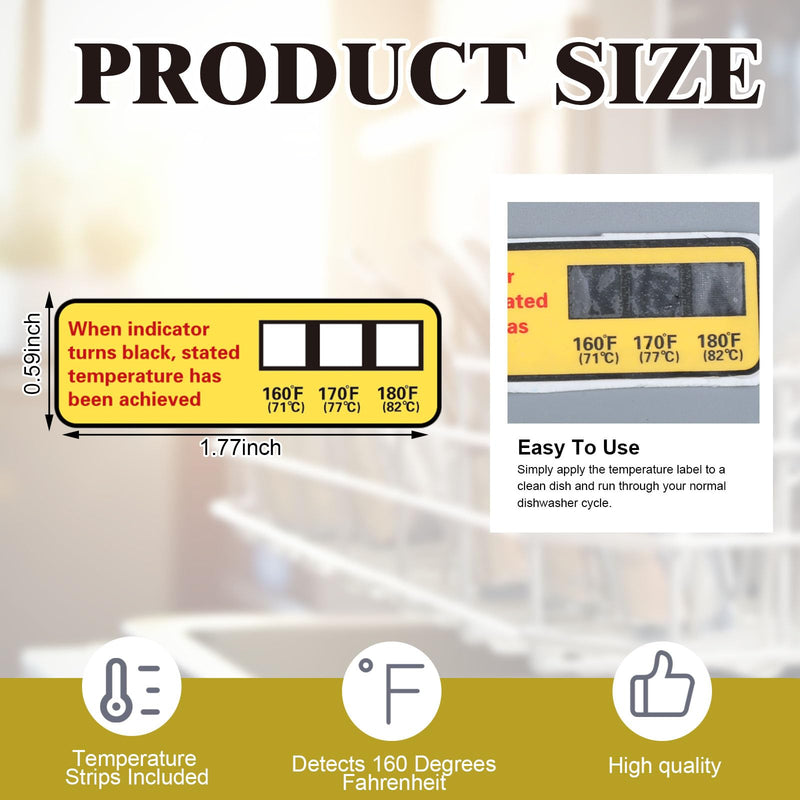 [Australia - AusPower] - 24 Count Dishwasher Temperature Test Strips 3-Temp 160°f/71℃, 170°f/76.5℃, 180°f/82℃ Bulk Heat Test Labels for Commercial Home Dishwashers Waterproof Adhesive Stickers 