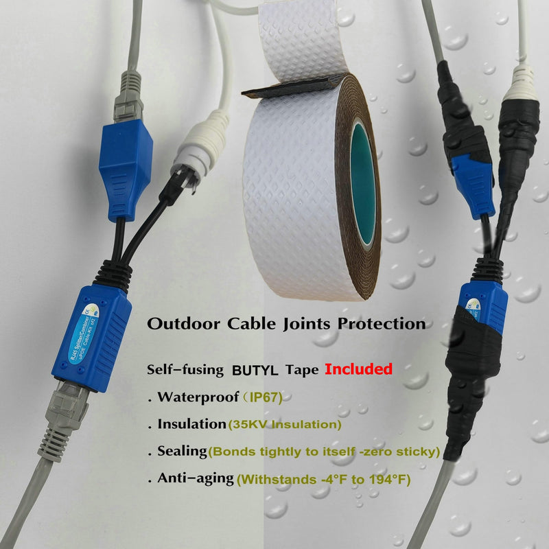 8 Pair PoE Ethernet Splitter | 2-in-1 Cat5 Combiner | Waterproofed RJ45 Cable Sharing Kits | for 16 Security IP Camera NVR Surveillance System and More | 16 Feed-Through RJ45 Modular Included