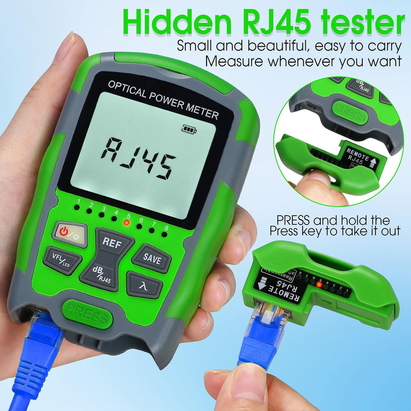 [Australia - AusPower] - Dry Cell A-M70 OPM Portable Fiber Optic Power Meter Integrated Machine 30 (FC/SC/ST) & RJ45 Network Test Portable Fiber Optic Tester ‑70 to +10 1pc FC to LC Adapter 
