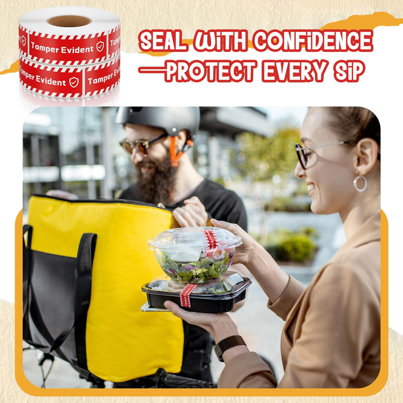 1 roll Tamper Evident Stickers for Food Delivery, 1 x 3, Strong Adhesive for Tamper Detection and Package Protection, Drink Lids Pizza Boxes Container Envelopes, Documents