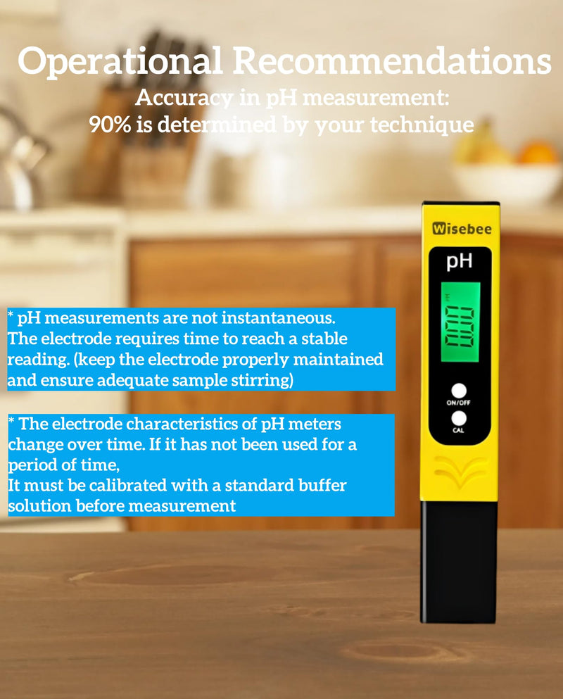 [Australia - AusPower] - Wisebee Digital pH Meter, Water Quality Tester Pen with High Accuracy | Backlit LCD Display | Pocket-Size | 0-14 PH Measurement Range| UL Certified | Battery Powered for Drinking, Aquarium, Pool, Lab 