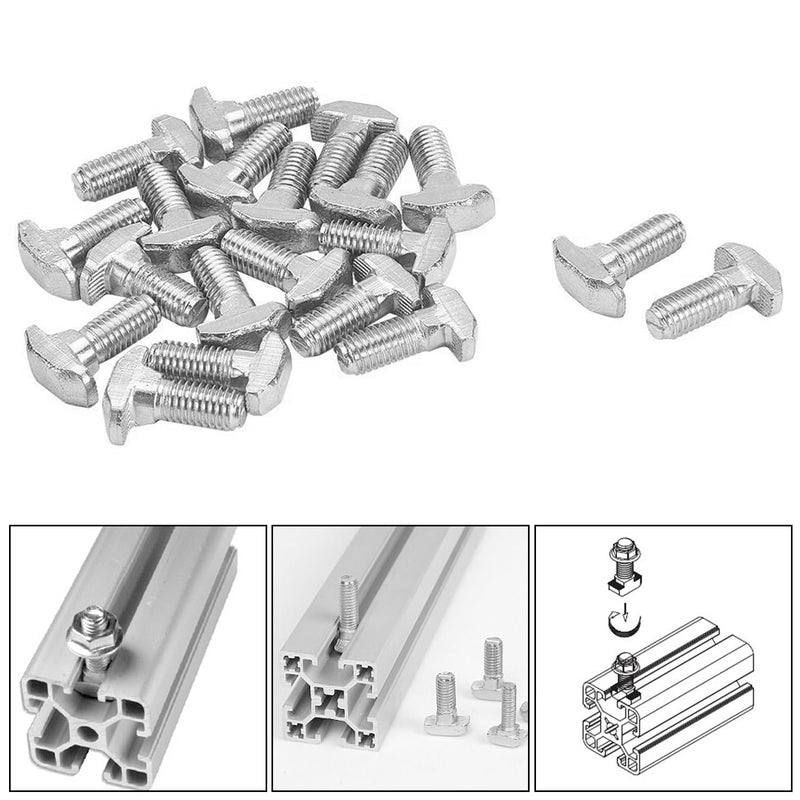 [Australia - AusPower] - Auniwaig M6 x 20mm Thread T Slot Drop-in Bolt, T-Slot Drop-in Stud Screw Bolt, T-Bolt Hammer Head Bolt T Screw, T Slot Bolts Fastener, Carbon Steel 40 Series 20pcs 