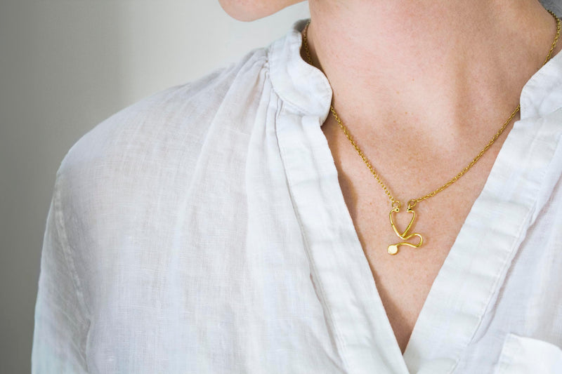 [Australia - AusPower] - Stethoscope Necklace 18k Gold | Nurse Jewelry Gift for Women, Doctors, Medical Students & Healthcare Workers 