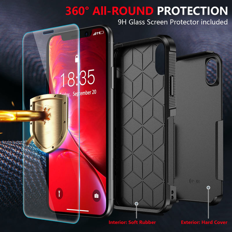 [Australia - AusPower] - SPIDERCASE for iPhone XR Case, [10 FT Military Grade Drop Protection] [Non-Slip] [2 pcs Tempered Glass Screen Protector] Shockproof Airbag Cushion Protective Case for iPhone XR 6.1” (Black) Black 