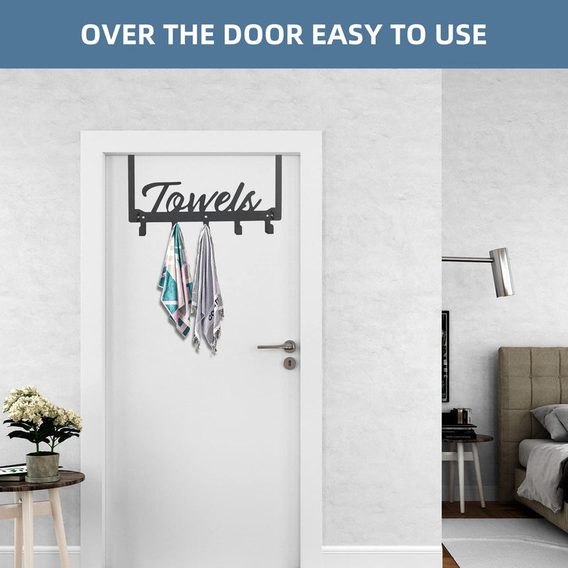 [Australia - AusPower] - Over The Door Hooks, Towel Rack Towel Hooks for Bathroom Towel Holder for Hanging Heavy Duty, Wall Mount Towel Hanger Door Hanger with 5 Hooks for Bedroom Bathroom Kitchen Black 