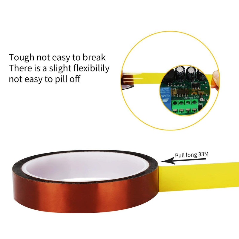 [Australia - AusPower] - High Temperature Heat Resistant Tape (1 inch X 108 FT) Polyimide Film Adhesive Tape Heat Press Tape Sublimation Tape - for 3D Print Bed,Soldering,Protecting CPU, PCB Circuit Board etc. 25mm x 33M 