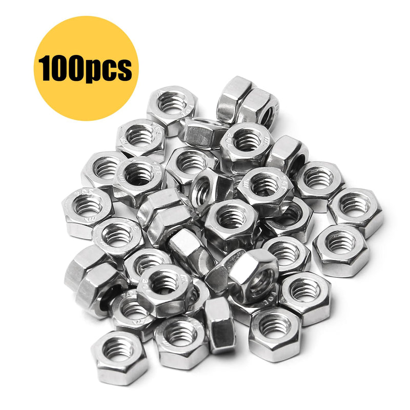 [Australia - AusPower] - 100pcs 1/4-20 Hex Nuts, 304 Stainless Steel, Hex Drive, UNC Nuts Fasteners, 1/4" Stainless Nuts Replacement Nut with Plastic Case 