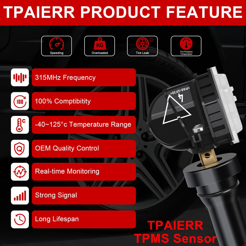 4Pcs TPMS Sensor, 433Mhz OE 13598773 13589601 13506028 13594222 Pre-Programmed Tire Pressure Monitoring System Sensors Compatible with Chevrolet/GMC/Buick/Cadillac/Acadia/Sierra/GM Set of 4