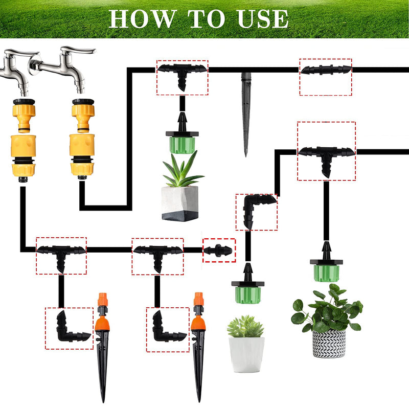 [Australia - AusPower] - 1/4 Inch Drip Irrigation Fittings Kit, 130 Pieces Drip Irrigation Parts for 1/4" Irrigation Tubing for Garden Lawn, Drip Line Barbed Connectors - 60 Couplings, 40 Tees, 20 Elbows, 10 End Plugs 4/7mm Drip Fittings Set-130P 